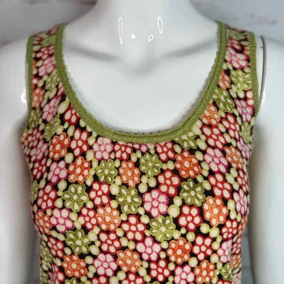 SIGRID OLSEN XS Silk Knit Moss Green Orange Pink Floral Sleeveless Sweater Vest - Picture 7 of 13